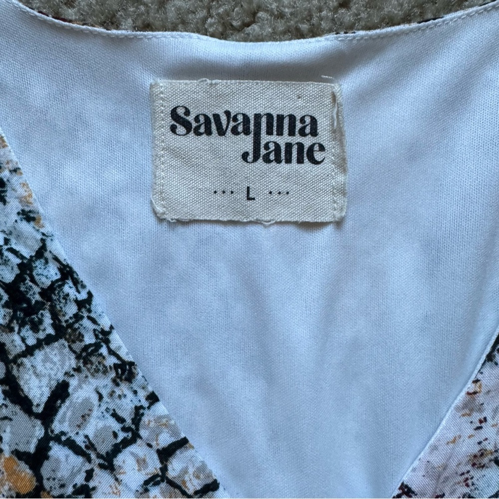 Savanna Jane Snake Print Dress Sz L Elastic Waist V-neck Above Knee - Picture 11 of 12
